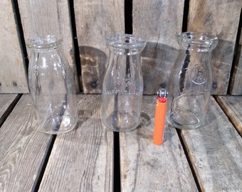 3 små vintage mjölkflaskor