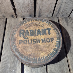 Antique Radiant Mop Polish Tin: Rusty Farmhouse Decor, Advertising Collectible