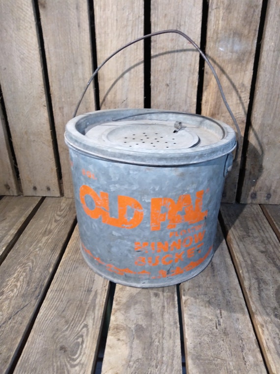 Rare seau à appât à méné rouge lourd pondéré vintage