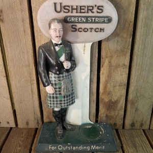 Ushers Green Stripe Scotch Advertising Glass Stand