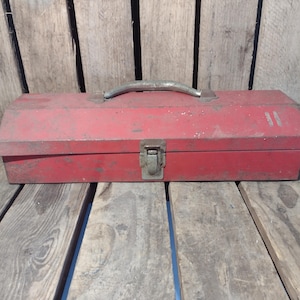 Vintage Red Metal Toolbox: Small Rusty Tool Box