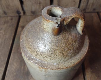 Antique Salt Glazed Stoneware Jug Crock Small Primitive Pottery Vessel Rustic Farmhouse Decor
