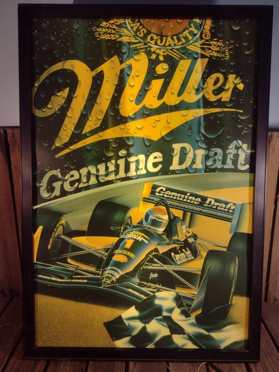 Vintage Miller Genuine Draft Light-up Racecar Sign: 1990s Bar