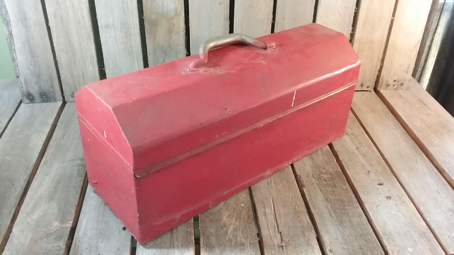 Red Tool Box Vintage Tool Box Old Tool Box Metal Tool Box Etsy