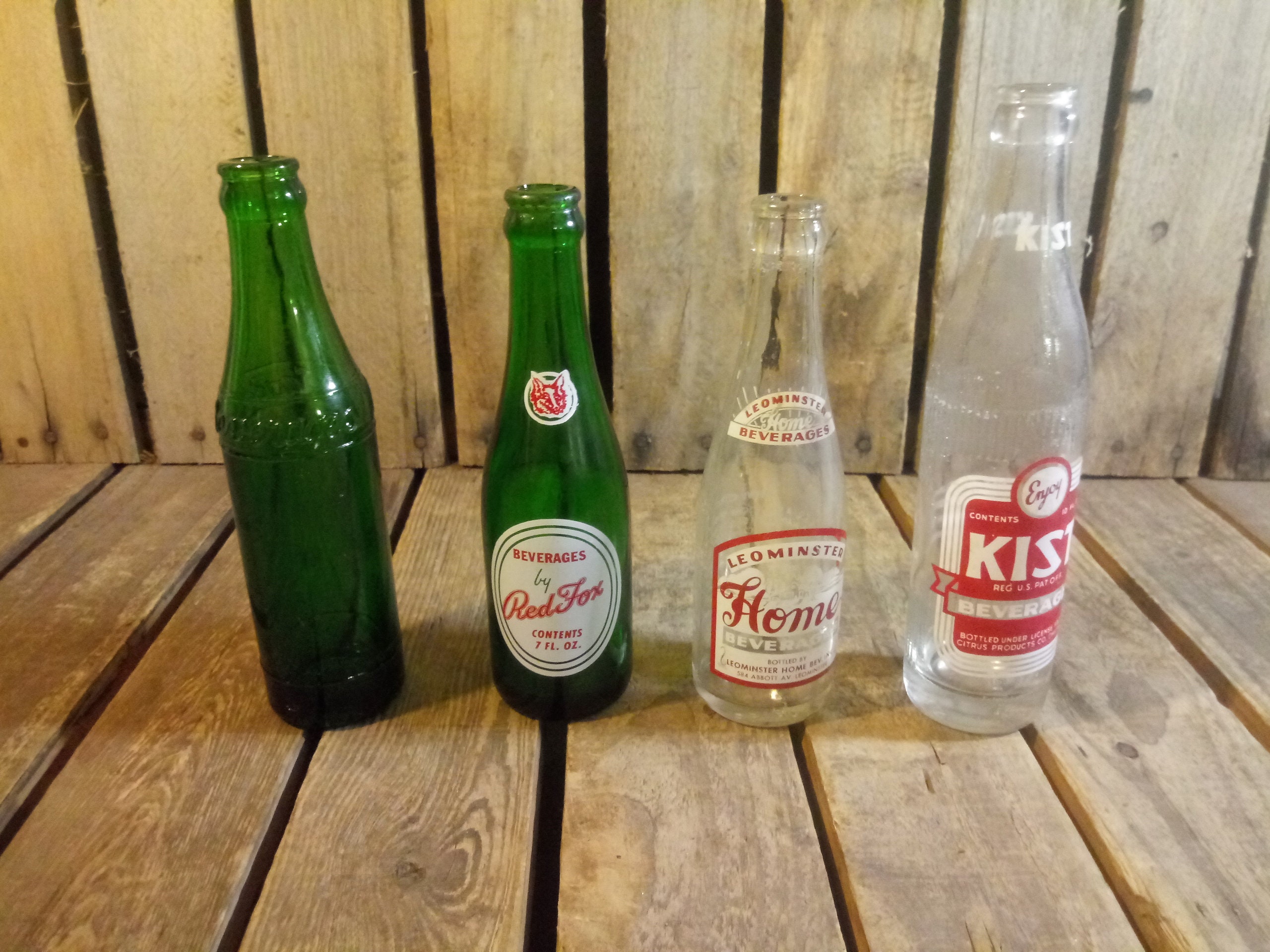 4 Vintage Glass Soda Bottles Etsy