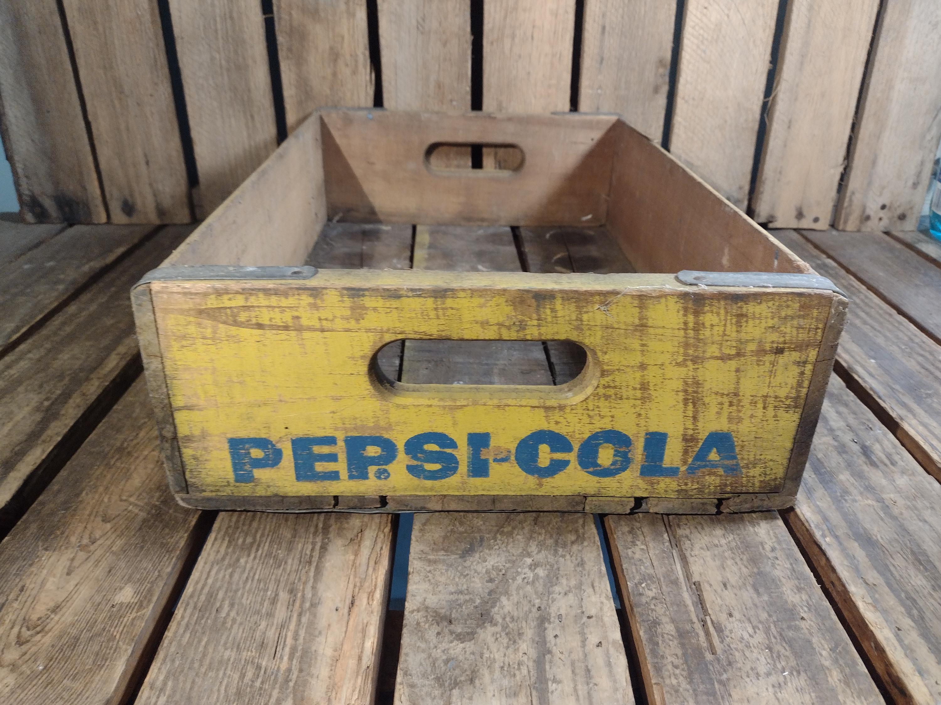 Vintage Wooden Pepsi Crate – Yellow & Blue Bottle Carrier Box