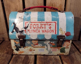 Vintage 1950s Porky's Lunch Wagon Metal Lunchbox: Retro Cartoon Collectible