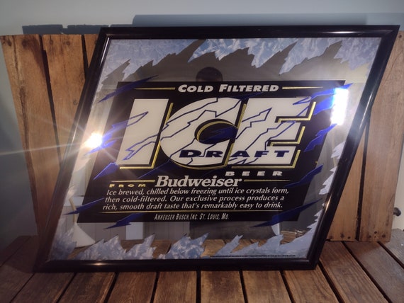 Vintage Bud Ice Beer Mirror Sign | 1990s Budweiser Bar Wall Decor
