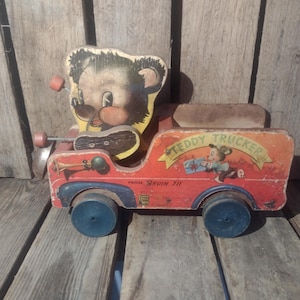 Vintage Teddy Trucker Toy, Vintage Wooden Toy Truck