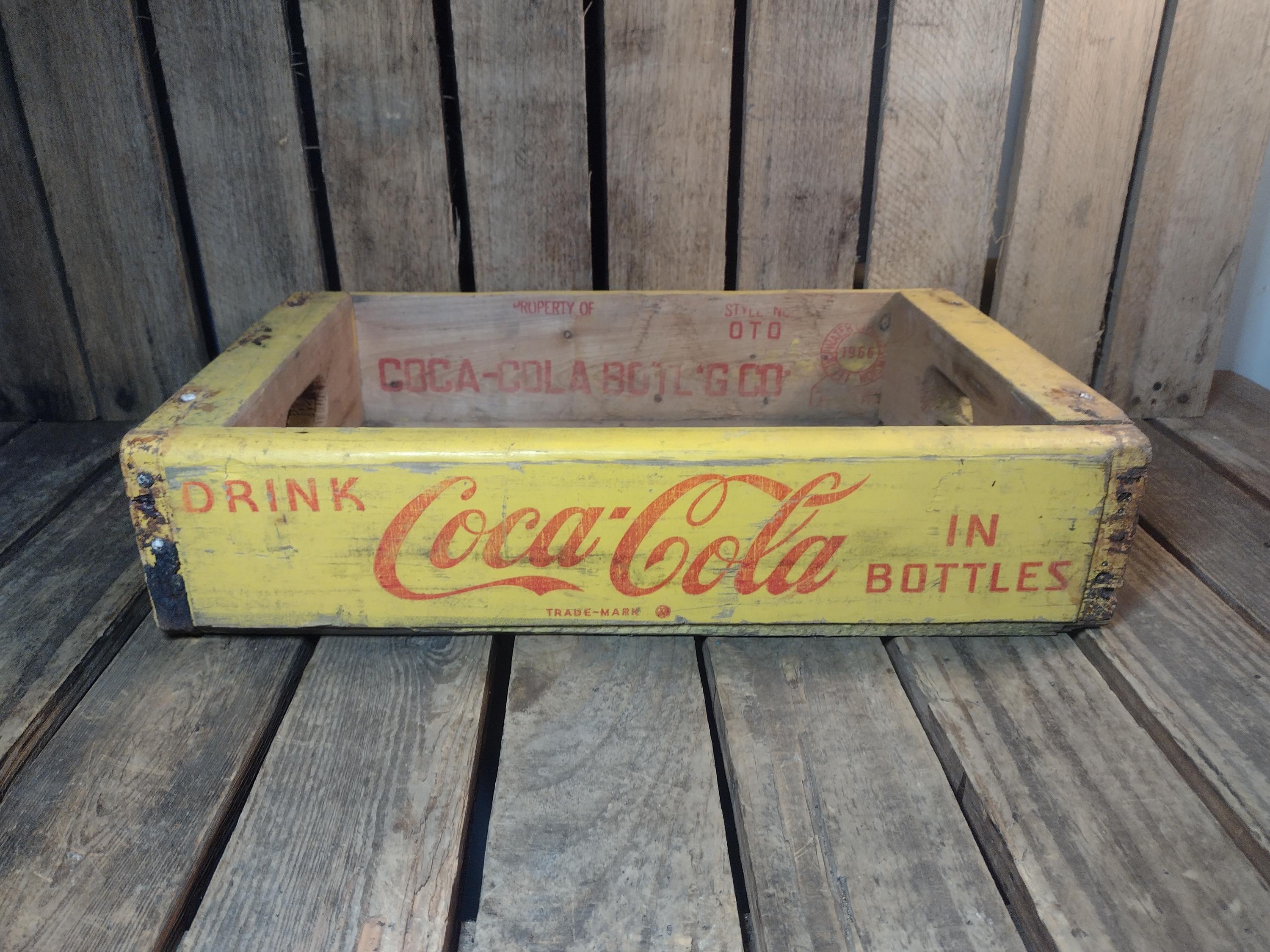 1966 Coca-cola Wooden Crate Yellow Drink Coca-cola in Bottles Box