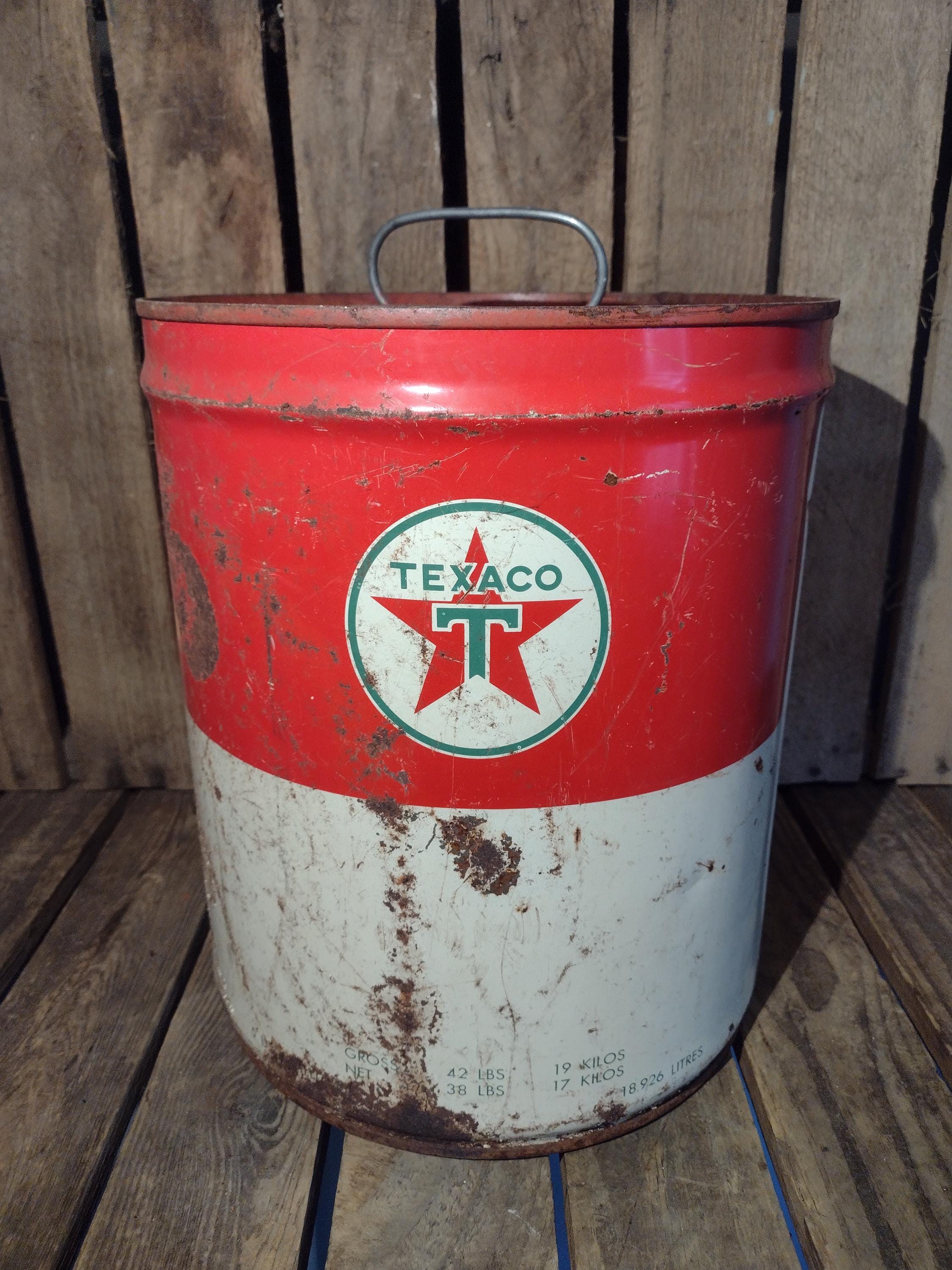 Vintage Texaco Oil Can Gas Station Garage Decor Red White Metal