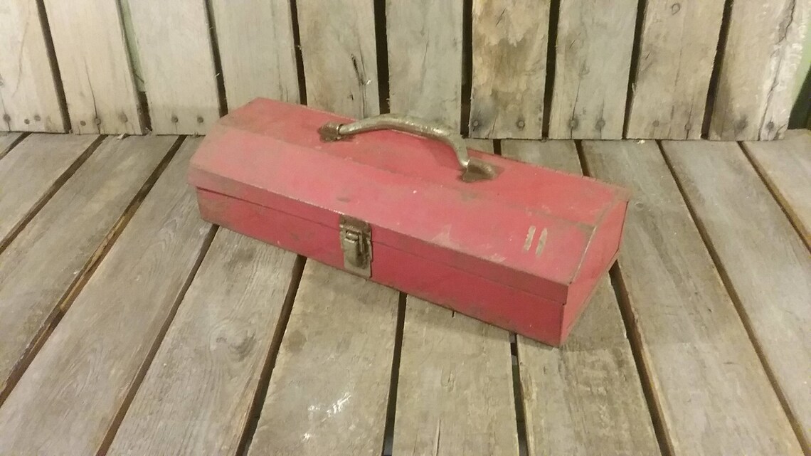 Small Red Toolbox Vintage Metal Tool Box Rusty Tool Box Etsy