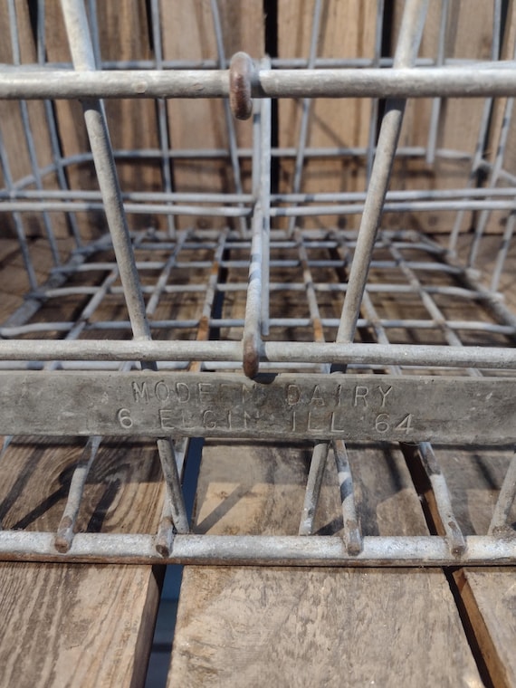 Vintage Wire Milk Crate 1964 Industrial Storage Basket Retro Metal