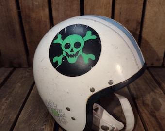 Vintage 1960s Stadium Jet Motorcycle Helmet – Skull & Crossbones Graphic – Decor Piece Only