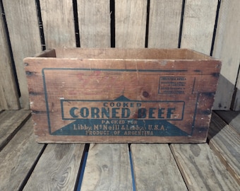 USA WOOD BOX ピンストライプ Vintage Libbys Corned Beef Wooden Crate Box – Rustic Farmhouse