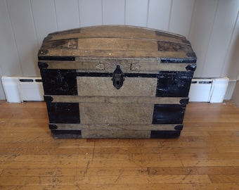 Antique Dome Top Trunk: Rustic Steamer Chest, Farmhouse Decor