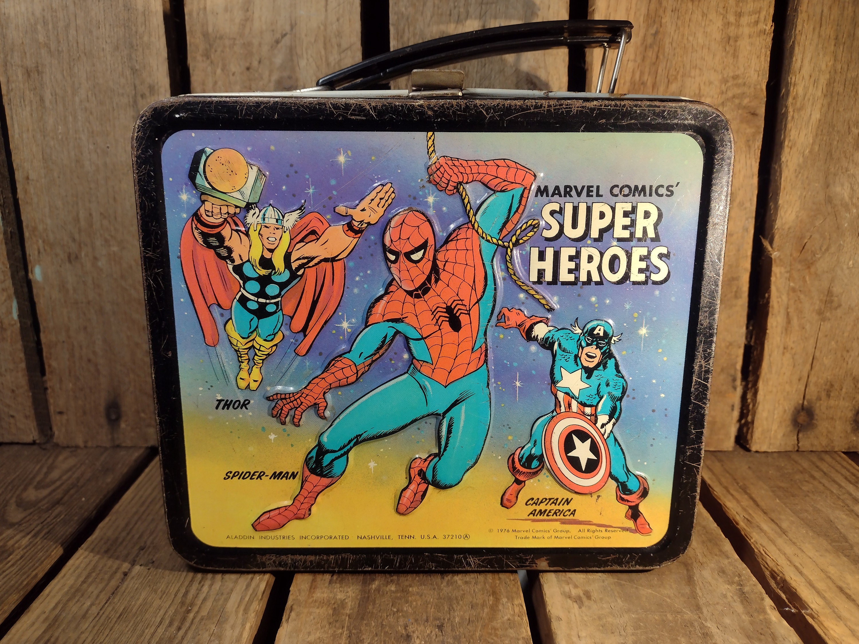 Vintage Super Heroes Lunchbox With Thermos but Missing Cup 