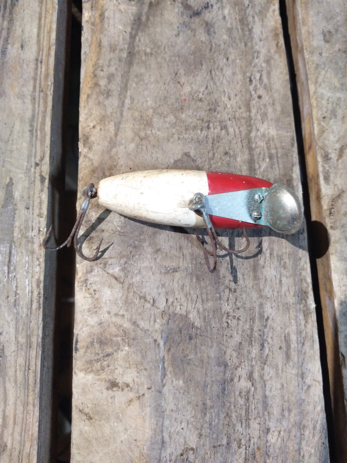C.1940 Vintage Bois 1 3/4 2LUM Lumineux Heddon Crazy Crawler Leurre En