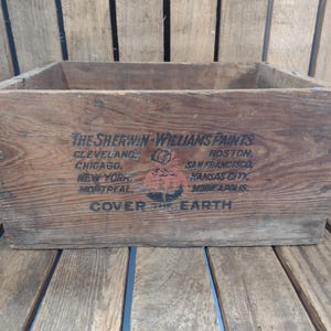 Vintage Sherwin-Williams Paint Crate Wooden Advertising Box Rustic Farmhouse Storage Decor Collectible