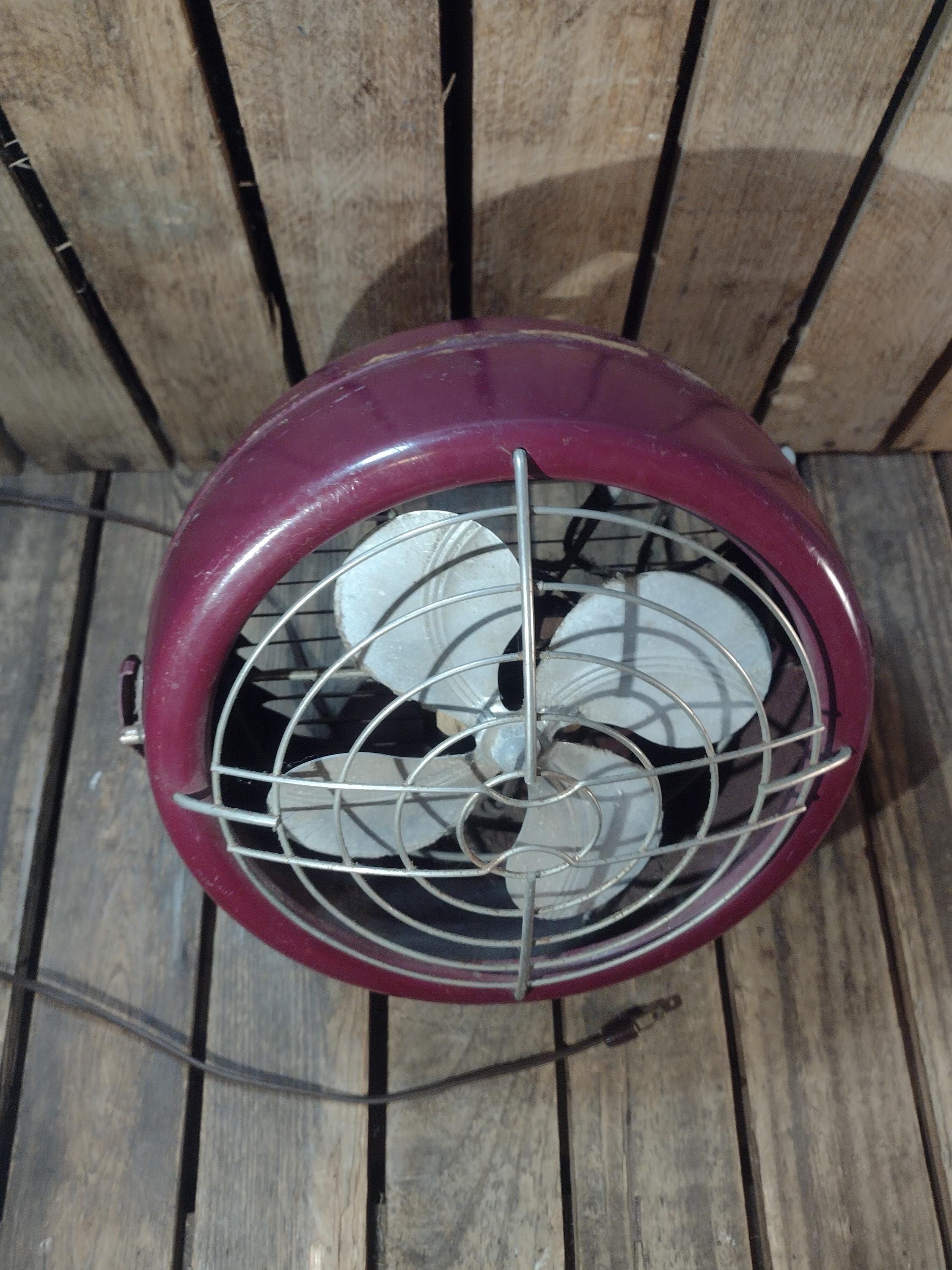 Vintage Dominion Electric Fan – Burgundy Metal Desk Fan – Retro