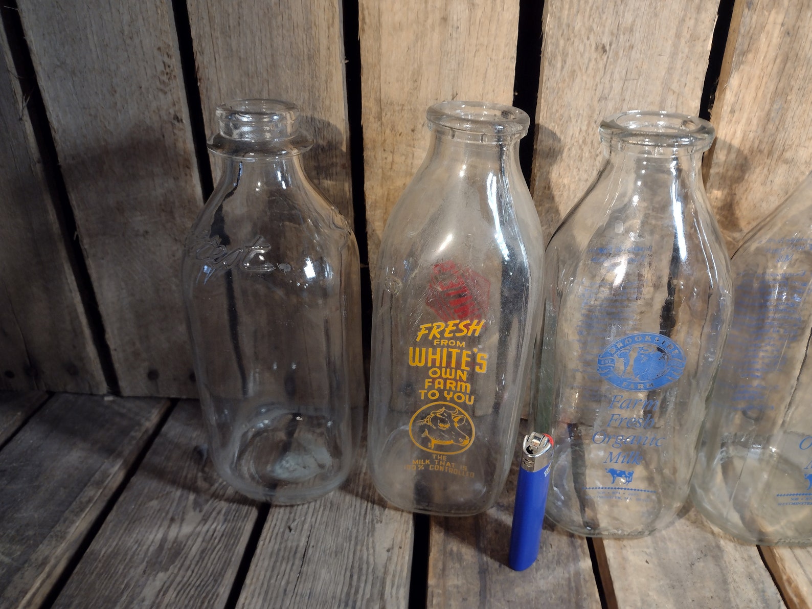 4 Vintage Glass Milk Bottles Etsy