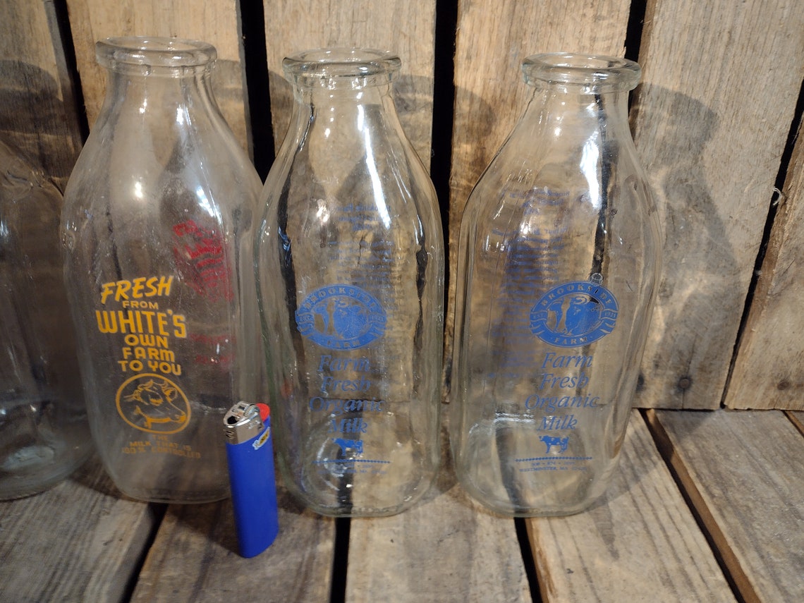 4 Vintage Glass Milk Bottles | Etsy