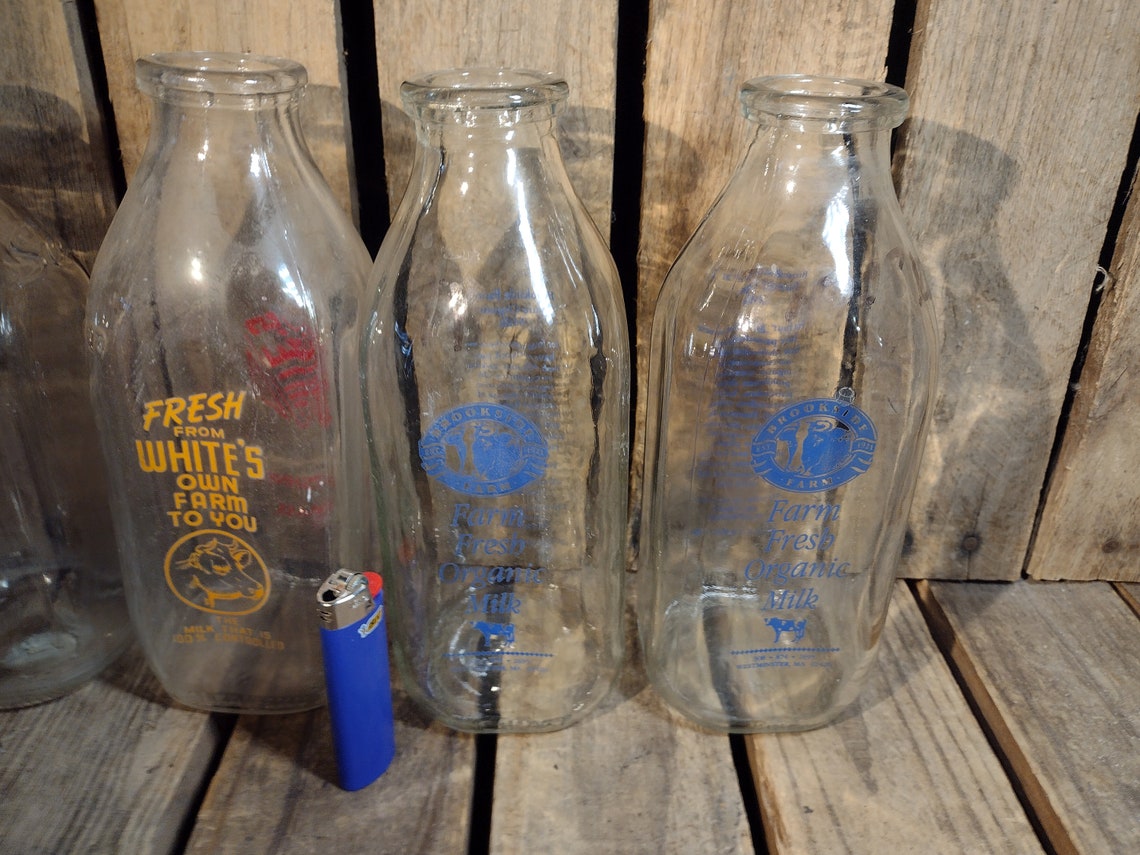4 Vintage Glass Milk Bottles Etsy