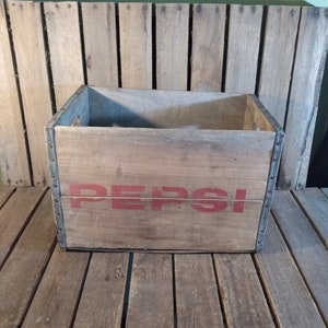 Caisse à Pepsi en bois vintage : boîte de rangement publicitaire rustique pour soda