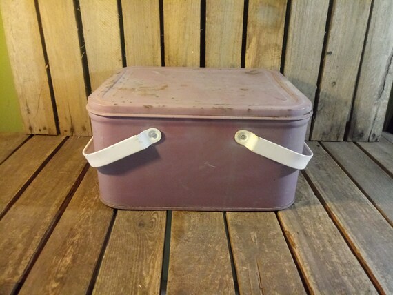 Vintage Picnic Basket, Rusty Metal Basket - image 1