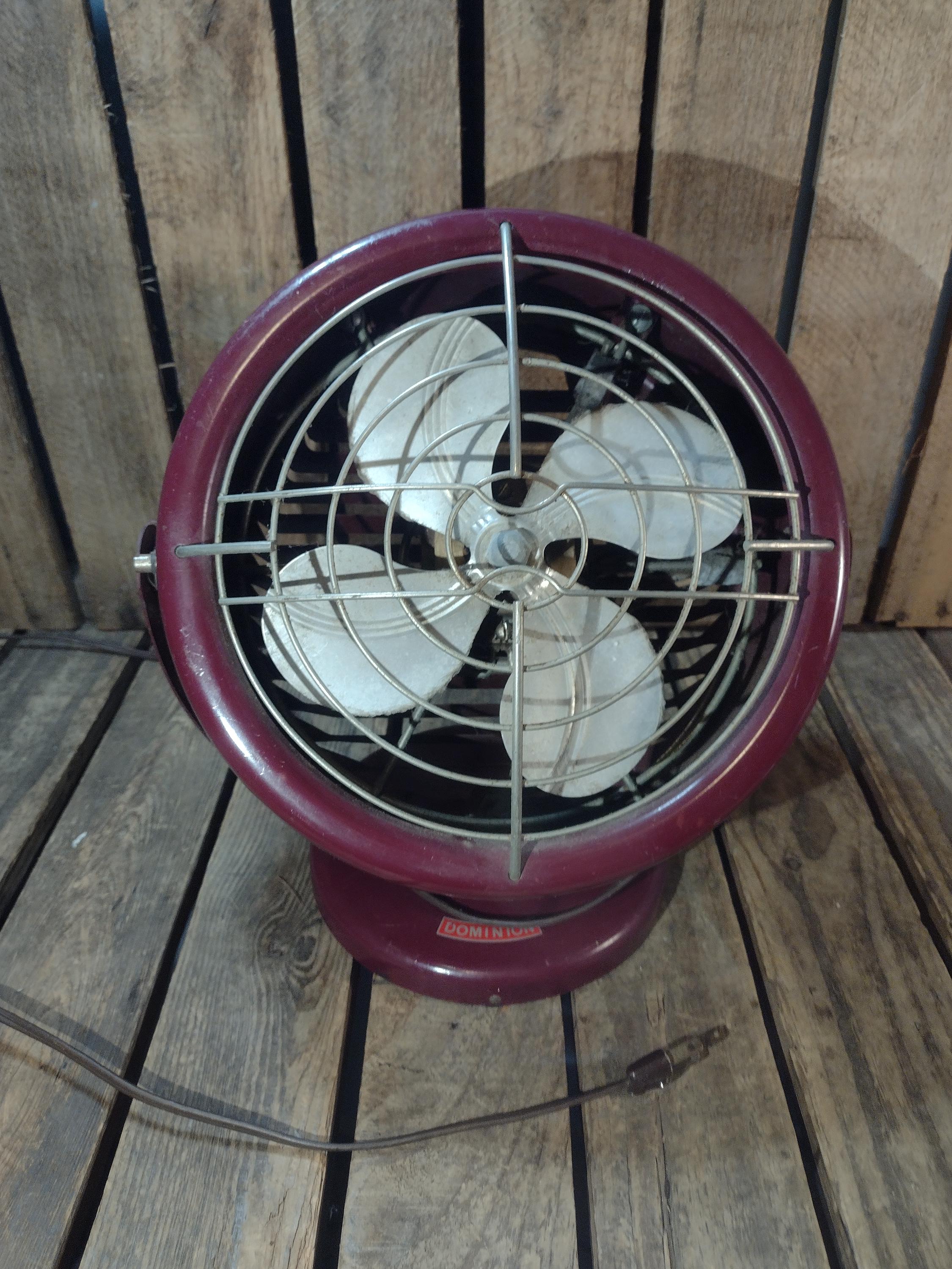 Vintage Dominion Electric Fan – Burgundy Metal Desk Fan – Retro