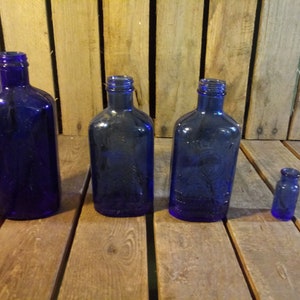 Vintage Glass Bottles, 4Vintage Blue Glass Bottles