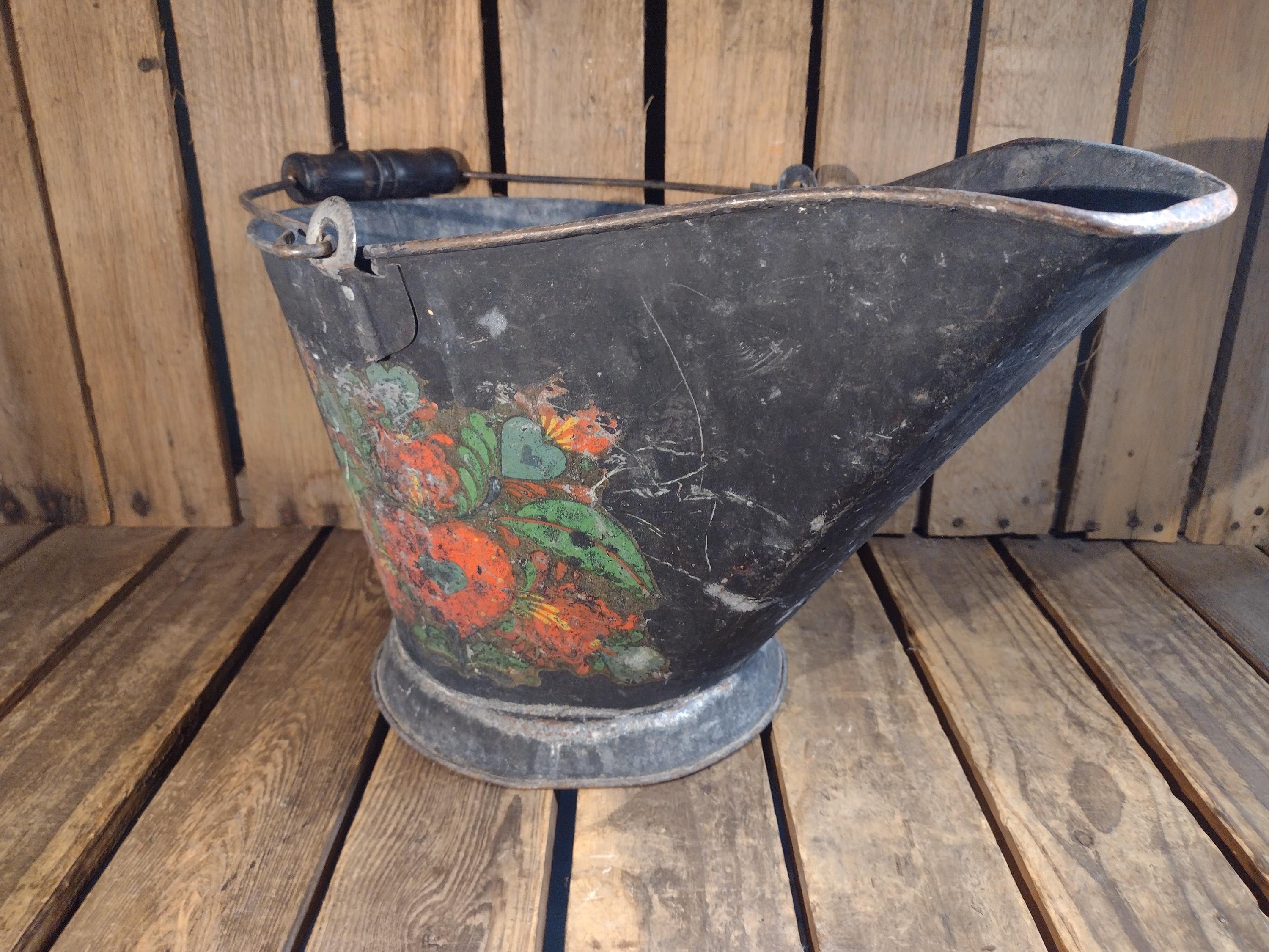 Rustic Ash Bucket Vintage Coal Scuttle Metal Ash Bucket Rustic Fireplace Hod With Handle ...