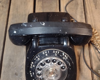 Automatic Electric Model 80 Black Rotary Dial Telephone – Mid-Century Desk Phone, Industrial Decor