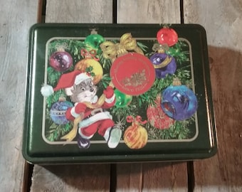 Vintage Christmas Candy Tin/Tin Box/Tin Can/Metal Box/Candy Tin Can/Vintage Candy Can/Metal Candy Can