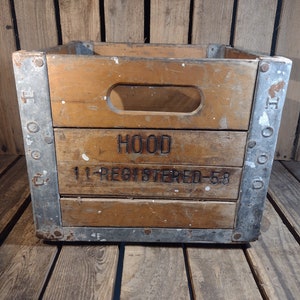 Vintage Hood Milk Crate 1958, Vintage Crate Box, Wood and Metal Milk ...