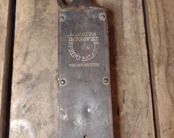 Hanging Spring Scale with Hook – 16" Old Farm Tool – Rustic Metal Measuring Scale