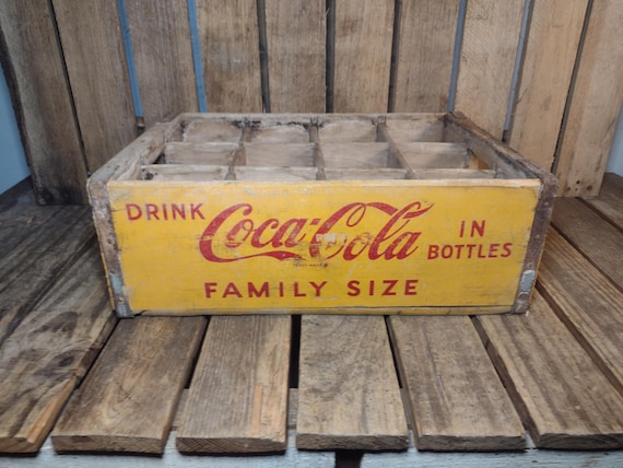 Coca-cola Family Size Wooden Bottle Crate Yellow Advertising Soda