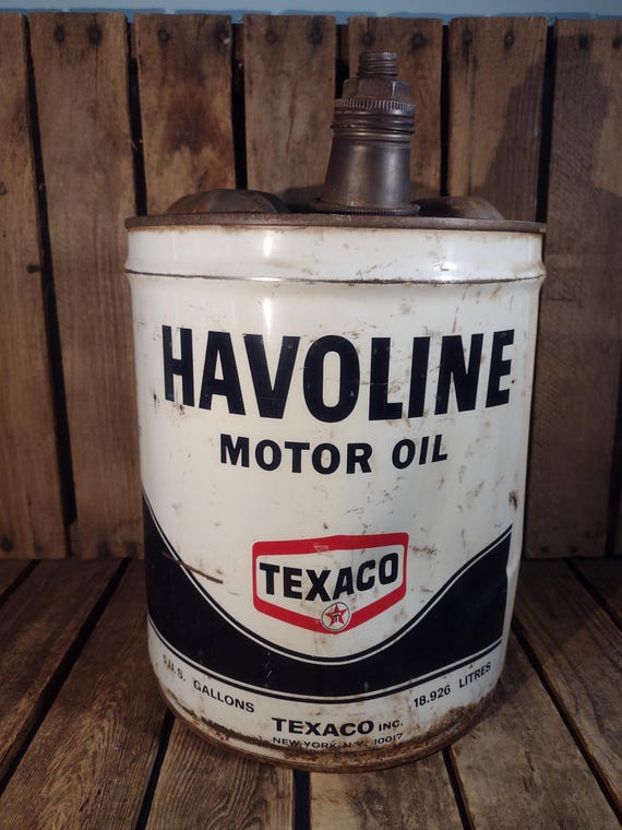 Vintage Havoline Motor Oil Can: Texaco 5-gallon Rusty Garage Decor