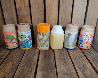Vintage Character Thermos Set: 80s Retro Display Bottles