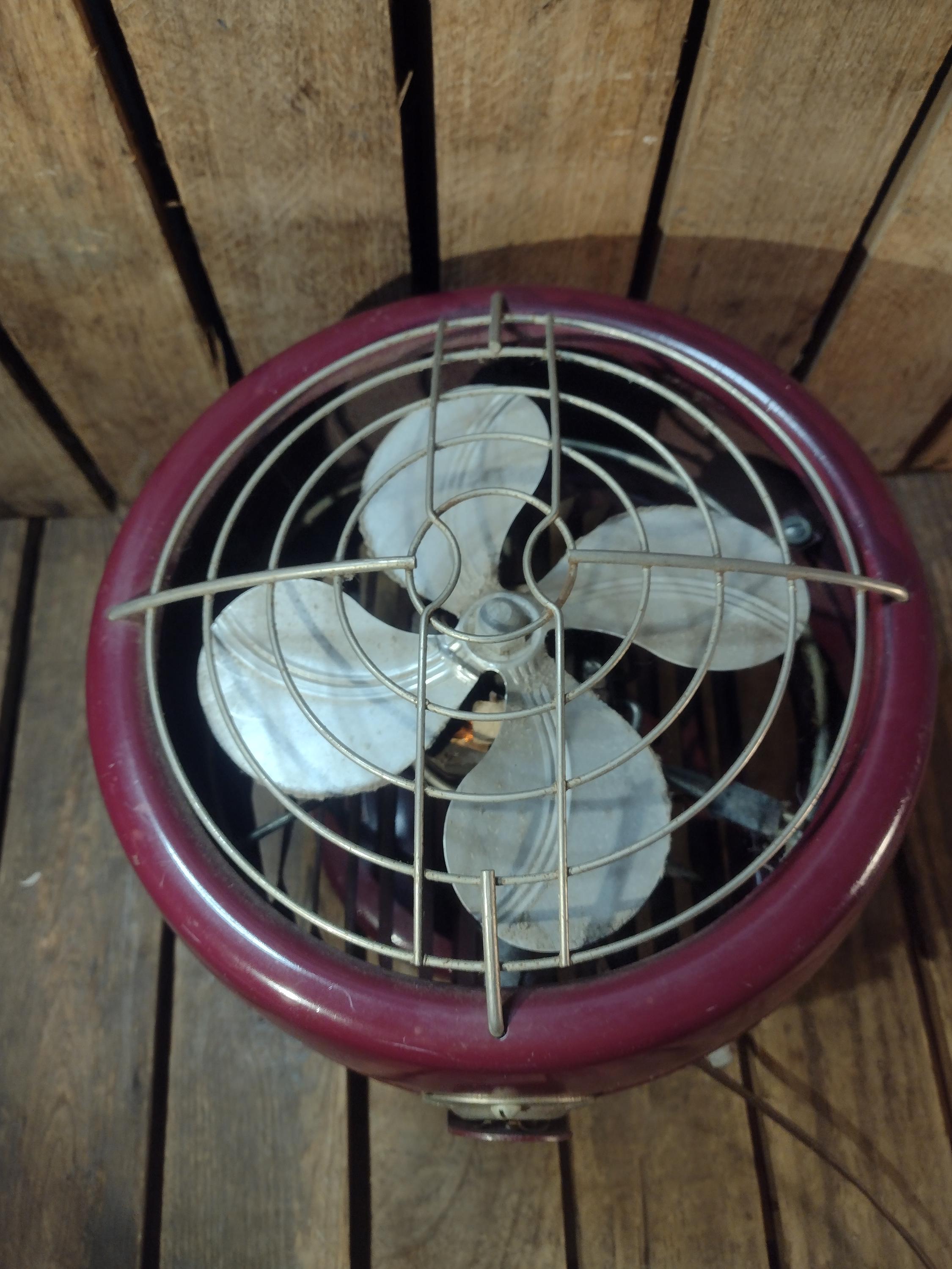 Vintage Dominion Electric Fan – Burgundy Metal Desk Fan – Retro