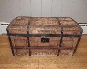 Antique Dome Top Steamer Trunk Rustic Storage Chest