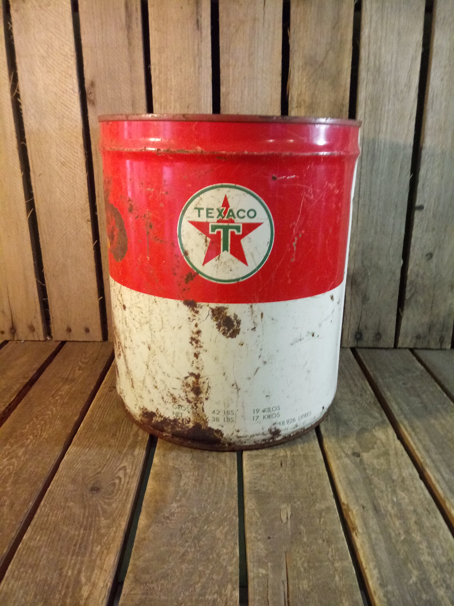 Vintage Texaco Oil Can Gas Station Garage Decor Red White Metal ...