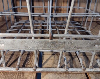 Vintage Wire Milk Crate 1964 Industrial Storage Basket Retro Metal