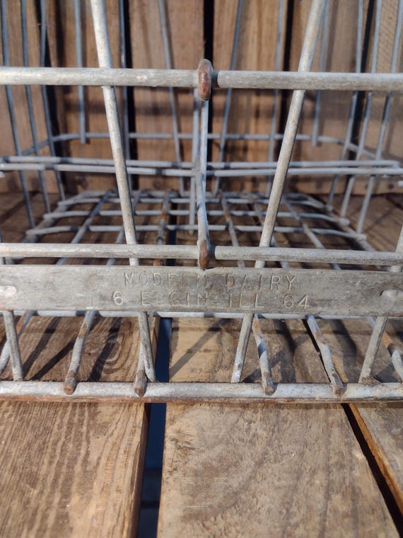 Vintage Wire Milk Crate 1964 Industrial Storage Basket Retro Metal