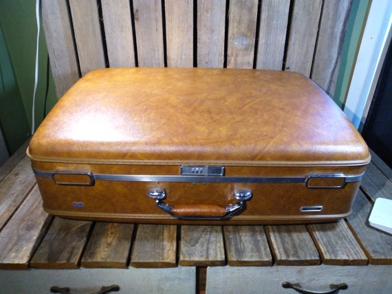 Vintage Suitcase Large Tweed Dresner Luggage With Leather 