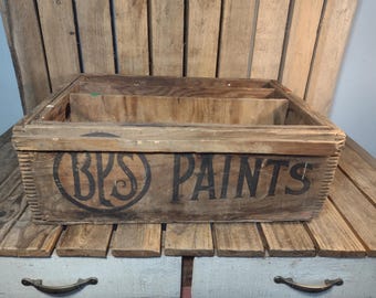 Vintage BPS Paints Wooden Display Crate with Interior Tray Industrial Storage Box