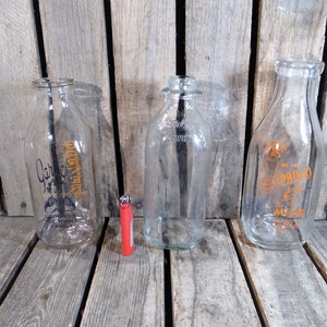 3 Vintage Glass Milk Bottles