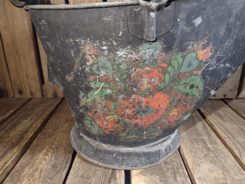 Rustic Ash Bucket Vintage Coal Scuttle Metal Ash Bucket Rustic Fireplace Hod With Handle ...
