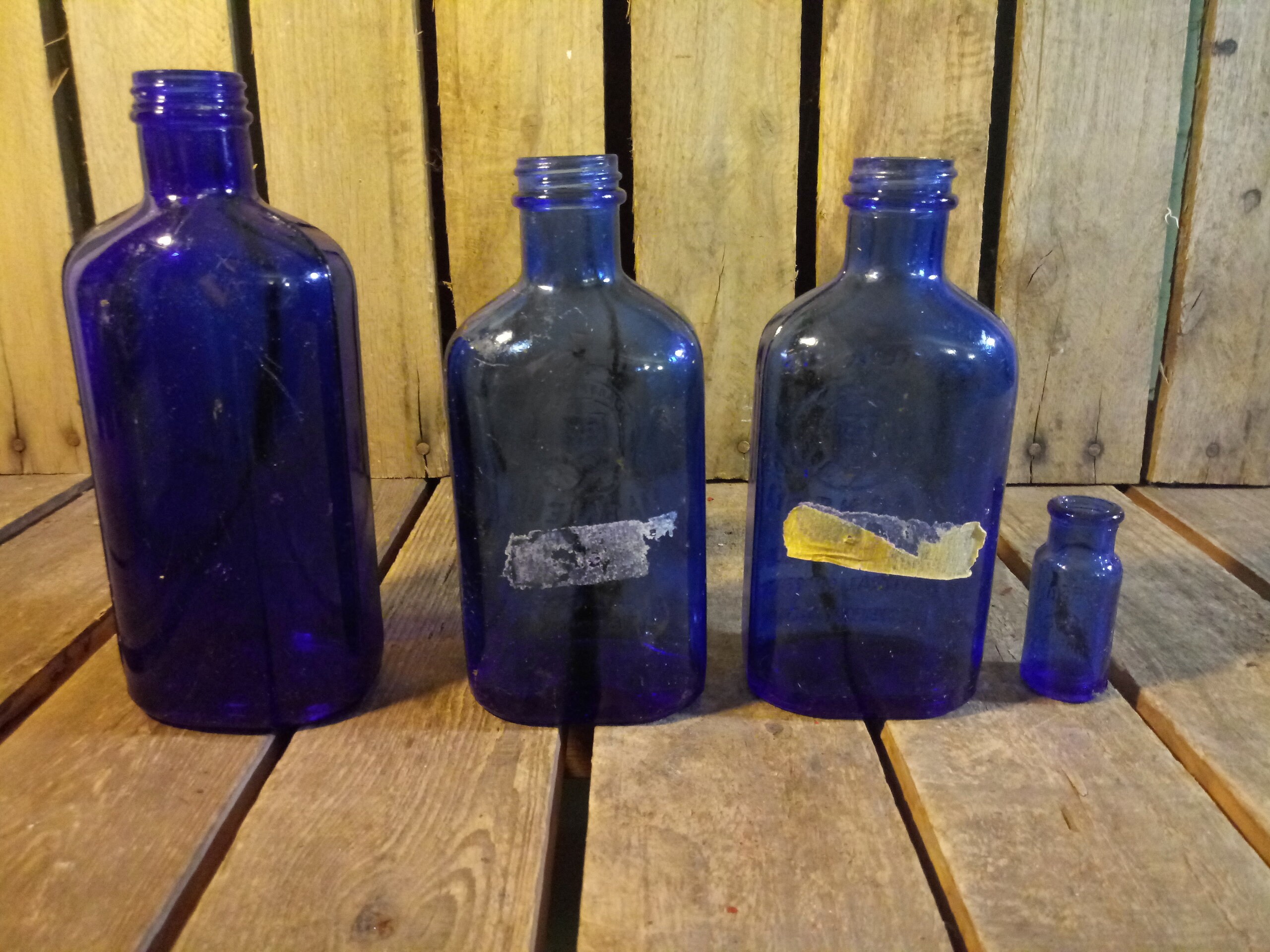 Vintage Glass Bottles 4vintage Blue Glass Bottles Etsy