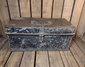 Vintage Metal Industrial Toolbox Storage Chest